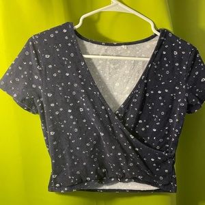 PacSun Navy Blue & Black Floral Crop Top Medium